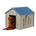 Outdoor Dog House in Taupe and Blue Roof Durable Resin - For Dogs up to 100 lbs