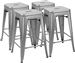 Set of 4 - 24-in. Indoor/Outdoor Backless Stacking Silver Metal Barstools