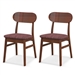 Set of 2 Modern Mid-Century Brown Wood Dining Chair with Padded Linen Seat