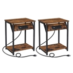 Set of 2 -  Nightstand End Tables Charging Station with 2 USB ports