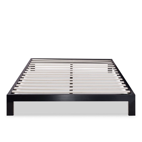 Queen Modern Black Metal Platform Bed Frame with Wooden Slats