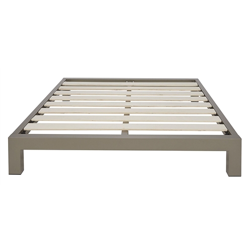 Queen size Champagne Metal Platform Bed Frame with Wood Slats