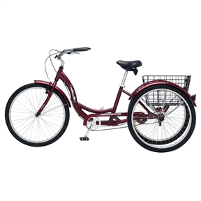 Black Cherry Single Speed Adult 3-Wheel Cruiser Bike Tricycle with Basket