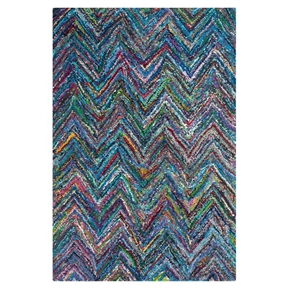 4' x 6' Blue Multi-Color Chevron Cotton Hand Woven Area Rug