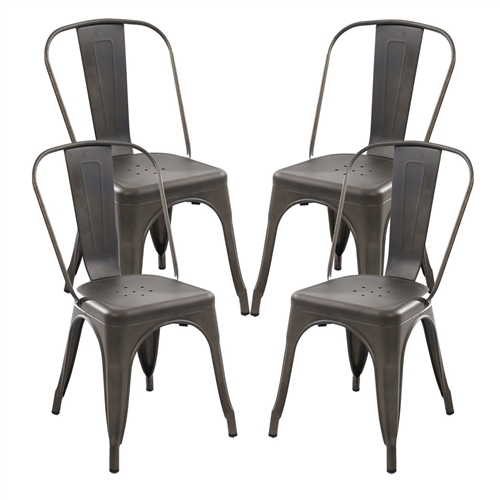 Set of 4 - Modern Classic Cafe Bistro Dining Side Chair in Bronze Metal Finish