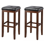 Set of 2 Vintage Mahogany Stools with Black Upholstered SeatSet of 2 Vintage Mahogany Stools with Black Upholstered Seat