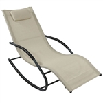 Modern Beige Rocking Chair Chaise Patio Lounger with Pillow