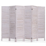 6-Panel Classic Louver Slatted Room Divider Screen in White Wood Finish