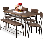 Modern 6-Piece Dining Set with Brown Wood Top Table 4 Chairs and Storage Bench