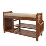 Solid Wood Entryway Shoe Rack Storage Bench with Cushioned Seat 2 Shelves and Drawer