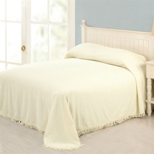 King size Ivory Bedspread 100-Percent Cotton Chenille with Fringed Edges