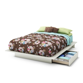 Queen size Modern Platform Bed with 2 Storage Drawers in White Finish