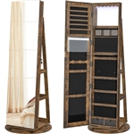 Rustic Brown Wood Jewelry Cabinet Armoire Organizer Freestanding Rotating Mirror