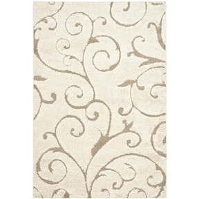 3'3 x 5'3 Shag Area Rug in Beige Off White with Scrolling Floral Pattern