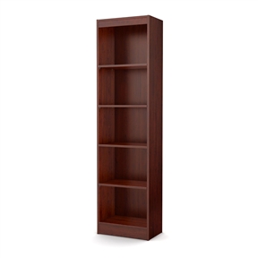 Contemporary Narrow Bookcase with 5 Shelves in Royal Cherry Finish