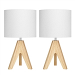 Scandinavian Solid Wood Tripod Table Lamp Set of 2 - Natural/White
