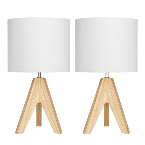 Scandinavian Solid Wood Tripod Table Lamp Set of 2 - Natural/White