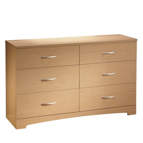 6 Drawer Triple Dresser Modern Bedroom in Natural Maple Finish