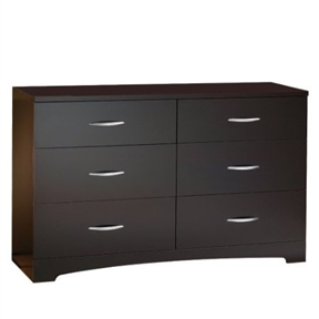 Modern 6-Drawer Bedroom Dresser in Chocolate Wood Finish