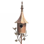 Outdoor Copper Finish Iron Gramophone Roof Birdhouse with Garden Stake