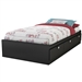 Twin size Platform Bed with 3 Storage Drawers in Black Finish