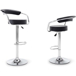 Set of 2 Modern Bar Stools with Black Faux Leather Round Seat with Footrest