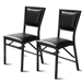 Set of 2 - Modern Black Metal Folding Dining Chairs with PU Leather Seat Cushion