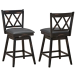 Set of 2 Black Wood 24-in Counter Height Farmhouse Swivel Cushion Seat Barstools