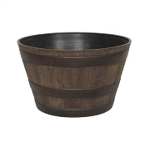 15-5-inch Round Whiskey Barrel Planter in Aged Walnut Finish Resin