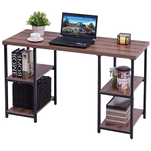 Modern Classic Wood and Metal Computer Desk with Book Shelves