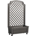 Outdoor Self-Watering Garden Planter with Trellis and Wheels in Grey Plastic