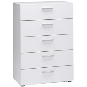 Contemporary 5-Drawer Bedroom Storage Dresser Chest in White