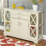 White Wood Buffet Sideboard Cabinet with Glass Display Doors