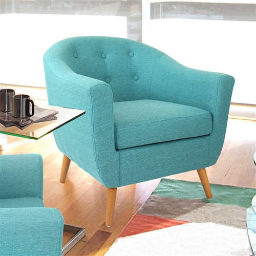 Turquoise Modern Mid-Century Style Arm Chair with Solid Wood Legs