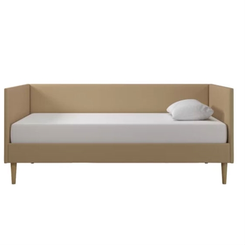 Twin Mid-Century Modern Tan Linen Upholstered Daybed