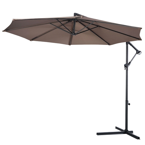 Tan 10-Ft Outdoor Steel Pole Tilt Crank Offset Patio Umbrella