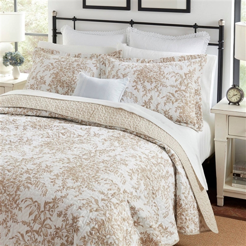 3 Piece Bed In A Bag Bohemian Tan Floral Cotton Quilt Set Full/Queen Size