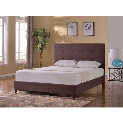 Twin size Brown Linen Upholstered Platform Bed with Tufted Headboard