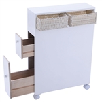 White Bathroom Storage Floor Cabinet with Baskets and Casters