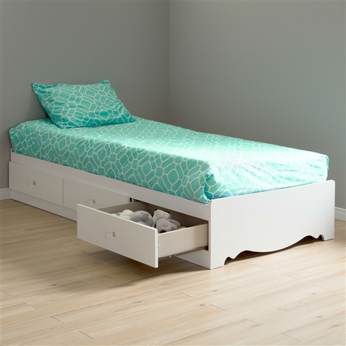 Twin size White Wood Platform Bed Daybed with Storage Drawers