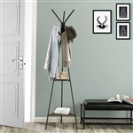 Modern Coat Rack with Matte Black Metal Frame and 2 Shelves