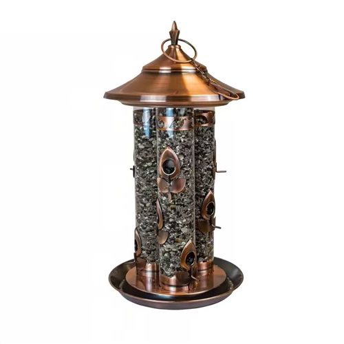 Large Copper Bird Feeder with 3 Tubes and 9 Feeding Ports