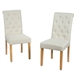 Set of 2 Beige Linen Button Tufted Dining Chair with Wood Legs
