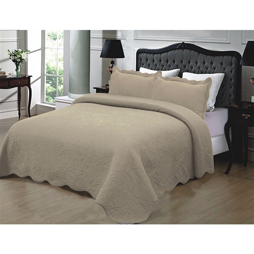 Full / Queen 3-Piece 100% Cotton Quilted Bedspread in Taupe