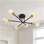 Mid-Century Sputnik Style 6-Light Black Gold Ceiling Light - Semi Flush Mount