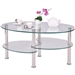 Modern Oval Tempered Glass Coffee Table with Bottom Shelf