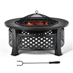 Rustic Steel Outdoor Fire Pit with BBQ Grill with Poker and Mesh Cover