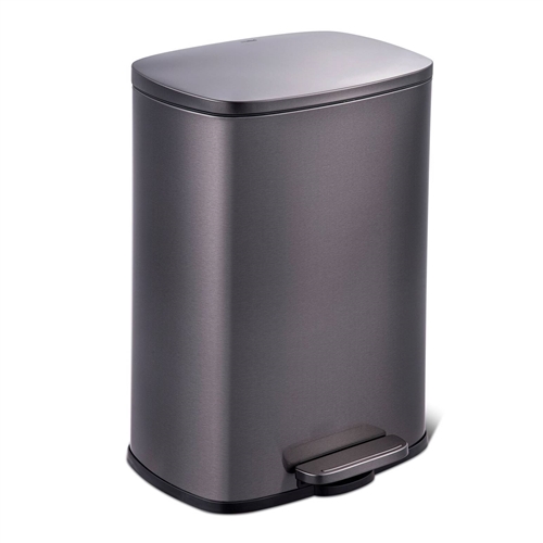 13 Gallon Black Stainless Steel Kitchen Trash Can with Step Open Lid