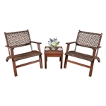 3 Piece Wooden Rattan Bistro Set