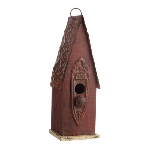Outdoor Garden Rustic Brown Solid Wood and Iron Bird House